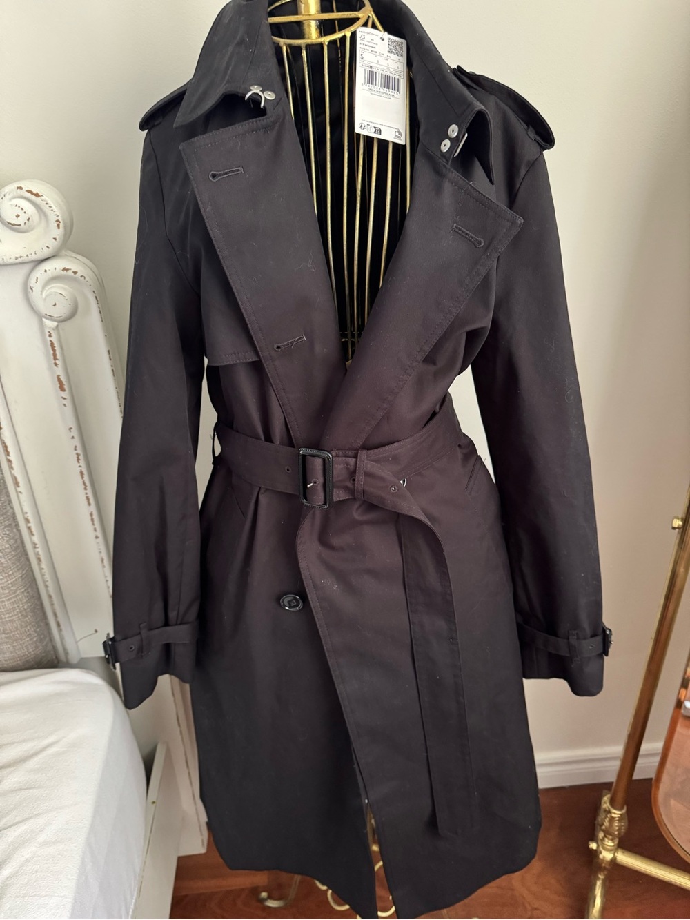 Mango Black Belted Trench Coat Small BNWT